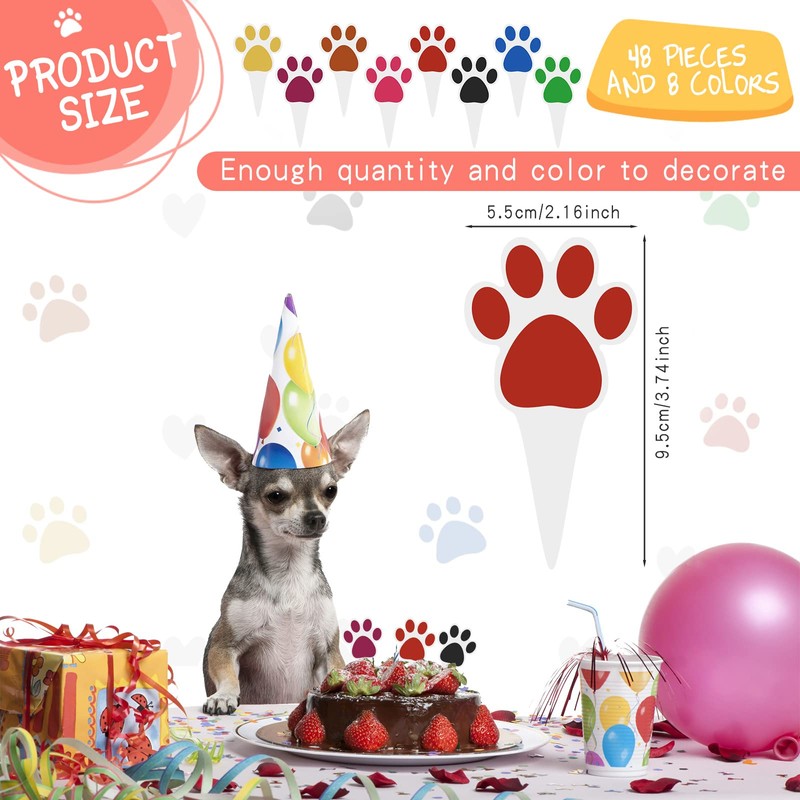 Weecent 48 Pcs Dog Paw Print Cupcake Toppers