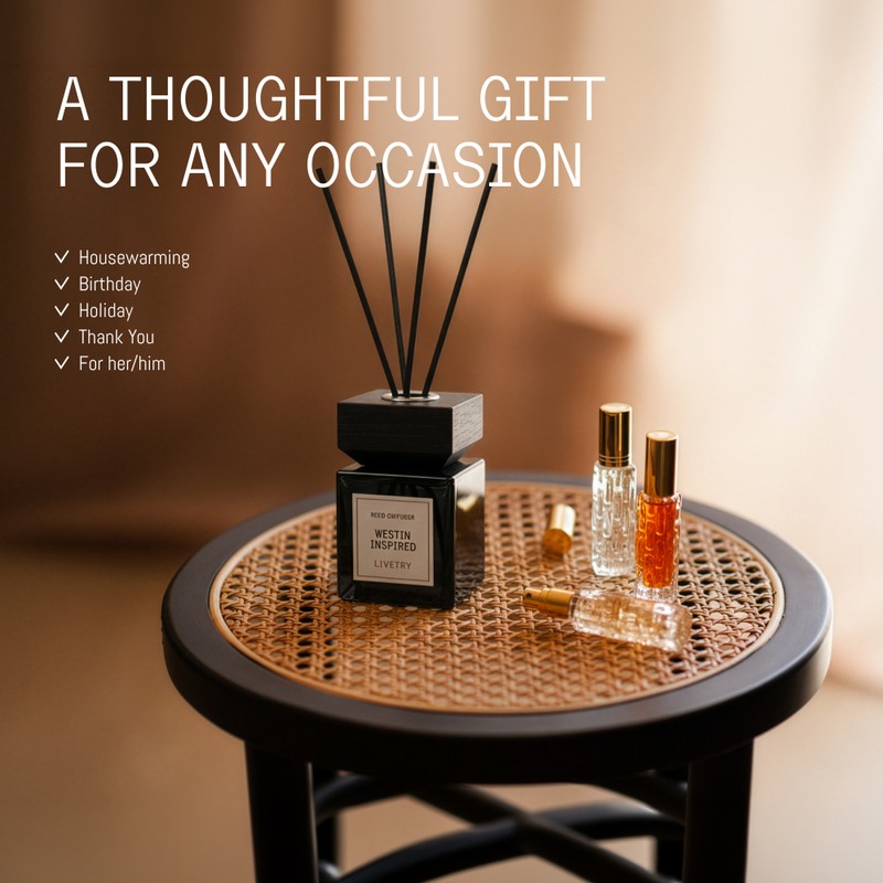 LiveTry Reed Diffuser – Wooden Cover Home Fragrance, Long-Lasting Non-Flame