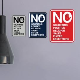 Retrato redondo No Soliciting No Politics No Religion No Sales No Flyers No Exceptions Sign (negro) - Pequeño