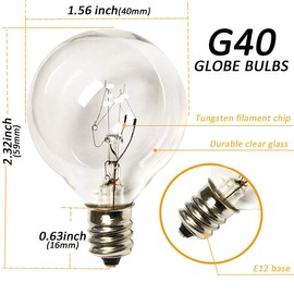 30 Pack of G40 Replacement Bulbs, 5 Watt G40 Globe Bulbs for String Lights, Candelabra Screw Base, Fits E12 and C7 Sockets, Indoor-Outdoor Use, Clear Glass G40 Bulbs, Secure and Convenient Packaging