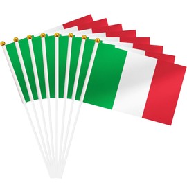 NJCXOLA Pack of 20 Small Italy Flag, 14 x 21 cm Italian Flag, Italian Mini Hand-Held Flags with 30 cm White Poles, Italian Decoration Eurovision Olympic Party Home Garden Bar Decoration