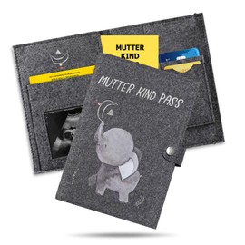 Marvelights Mother Child Passport Cover Made of Felt, Boho Style Elephant Suitable for Austria Maternity Passport, with Compartments for Ultrasound Image, Insurance Card, Vaccination Certificate etc.