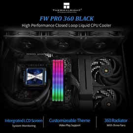 Thermalright FW PRO 360 Black CPU AIO Cooler,IPS LCD Screen with 320 * 320 Resolution,for AM5&Intel 1700/1851,High-Performance 360 Specs Water-Cooled Radiator with 2.73in Removable Display