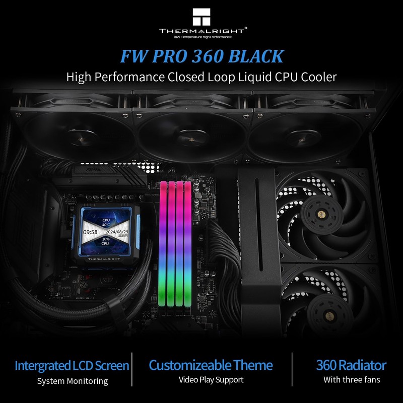 Thermalright FW PRO 360 Black CPU AIO Cooler,IPS LCD Screen
