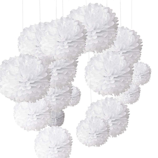 O-Kinee Set of 24 Colourful Tissue Paper Pom-Poms for Weddings,
