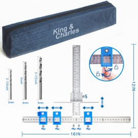 King&Charles Cabinet Hardware Jig, Metal Cabinet Handle Jig with Point Wood Drils Bits - Cabinet Jig for Handles and Pulls on Drawers/Cabinets, Cabinet Hardware Template Tool Perfect Set.
