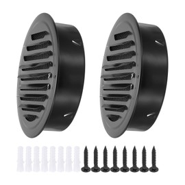 PATIKIL 8" Round Air Vent Cover, 2pcs Stainless Steel Louvered Wall Inlet Outlet Grill Screen Mesh Ducting Soffit Vent with Screws for Ventilation, Black