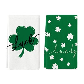 Artoid Mode Artoid Mode Green Clover Shamrock Lucky St. Patrick's Day Dish Towels Kitchen Towels, 18x26 Inch Holiday Decoration Seasonal Hand Towels Set of 2