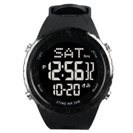 Men Digital Sports Watch Dual Dial Dual Time 50m Waterproof Alarm Stopwatch Timing Outdoor Wrist Watch with Backlight Black