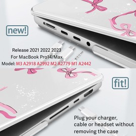 Tuiklol for MacBook Pro 14 Inch Case 2023-2021 Release M3 A2918 A2992 / M2 A2779 / M1 A2442 M1/M2 Pro/Max, Hard Shell Case with Keyboard Cover & Screen Protector for Mac Touch ID,Bowknot