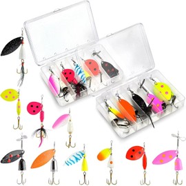 ECCRIS 10pcs Fishing Lure Spinnerbait, Bass Trout Salmon Hard Metal Spinner Baits Kit with Tackle Boxes