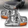 AmeriLite for 1997-2003 Ford F150 Harley Lightning Crystal Chrome Replacement Halogen Headlights with Corner Parking Set - Driver and Passenger