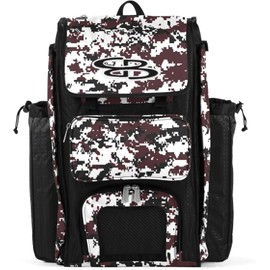 Boombah Catchers Superpack Bat Bag Digital Camo Black/Maroon - 23-1/2" x 13-1/2" x 9-1/2" - Multiple Colors - Holds 4 Bats - Backpack Version (no Wheels)