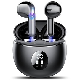 Wireless Earbuds, Bluetooth 5.4 Headphones with 4 ENC Noise Cancelling Mic, Deep Bass, IP7 Waterproof, 50H Playtime, LED Display, in Ear Earphones for Phone, Tablet, Laptop, Sports, Dazzling Black