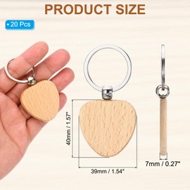PATIKIL Heart Shape Wood Keychain Blank, 20Pcs Unfinished Wooden Blanks Wood Key Chain Bulk for Pet Tags DIY Gift Crafts, Wood Color