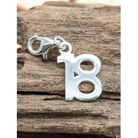 Plain Age '18' Sterling Silver Clip-On Charm Pendant with Lobster Clasp for Women Ladies Girls - For European Style Charm Bracelets/Necklaces - Message/Script/Sentiment Charm