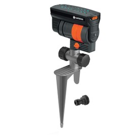 GARDENA 20575 | Up to 2300 sq ft - ZoomMaxx Adjustable Oscillating Sprinkler on Metal Step Spike for Watering Large Area Lawn with US Hose Threads, Yard and Garden. Gardena Quick Connects