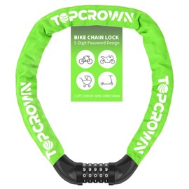Topcrown Bike Lock 3 ft Long High Security Heavy Duty Anti Theft Bike Chain Lock, 5 Digit Combination Resettable Keyless Bicycle Lock for Bike/Electric Scooter/Ebike/Motorcycle (Neon Green)