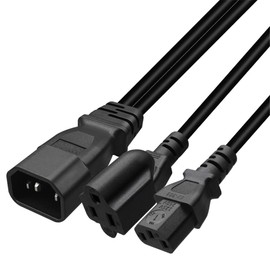 JORINDO 2 Pack IEC320 C14 to C13 + NEMA 5-15R Y Splitter Power Adapter Cable，IEC C14 to C13,C14 to 5-15R(Household 15Amp) AC Power Cord, 1FT/0.32M