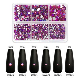5300 Crystal Flatback Rhinestones - Round & Glass Rhinestones for Nail Art and Crafts（1.3mm-6.5mm） (MIX ss4-ss20, Red AB)