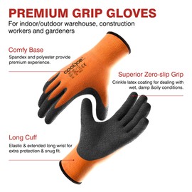 COOLJOB 3 Pairs Safety Work Gloves with Grip Latex, High-vis Assorted Colors in Orange Blue Yellow, Rubber Dipped Coating for Moving, Gardening, Farming, Package Handler Postal Worker, Xlarge