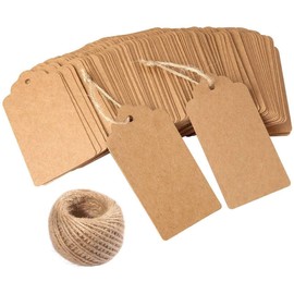 Etiqueta para Regalo 100 Piezas Etiquetas Papel Kraft de Boda, Rectángulo Craft Etiquetas Decorativas con 30 Metros de Cuerda de Yute, Etiqueta carton colgantes de navidad y regalo