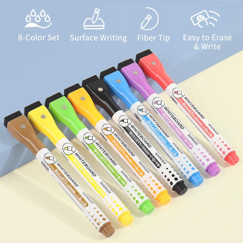 taobosec Dry Wipe Marker Set 8 Colours Wipe Clean Whiteboard