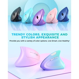 Lekvey Ergonomic Mouse, Vertical Wireless Mouse, Rechargeable 2.4G Optical Carpal Tunnel Mice: 800/1200 / 1600 DPI, 6 Buttons, for Laptop, PC, Computer, Desktop, Notebook etc, Green Purple