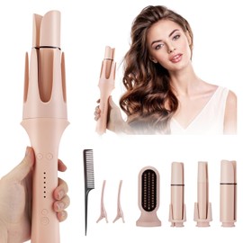 Rizadora para Cabello 4 en 1, MTQ Juego de rizador de cabello Automatico con 3 Barriles y 1 Cepillo Alaciador de Cabello Intercambiables, Rizador de Cabello Multifuncional con 2 Horquillas y 1 peines