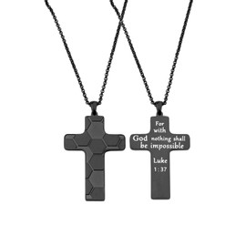 Inspirational Soccer Cross Necklace Engraved Bible Verse Stainless Steel Soccer Sport Pendant Necklace Teens Gift (Luke 1:37, black)