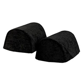 Classic Home Store Crushed Velvet Chenille Pair of Standard Round Arm Caps Soft Touch Sofa Furniture Cover (Black)