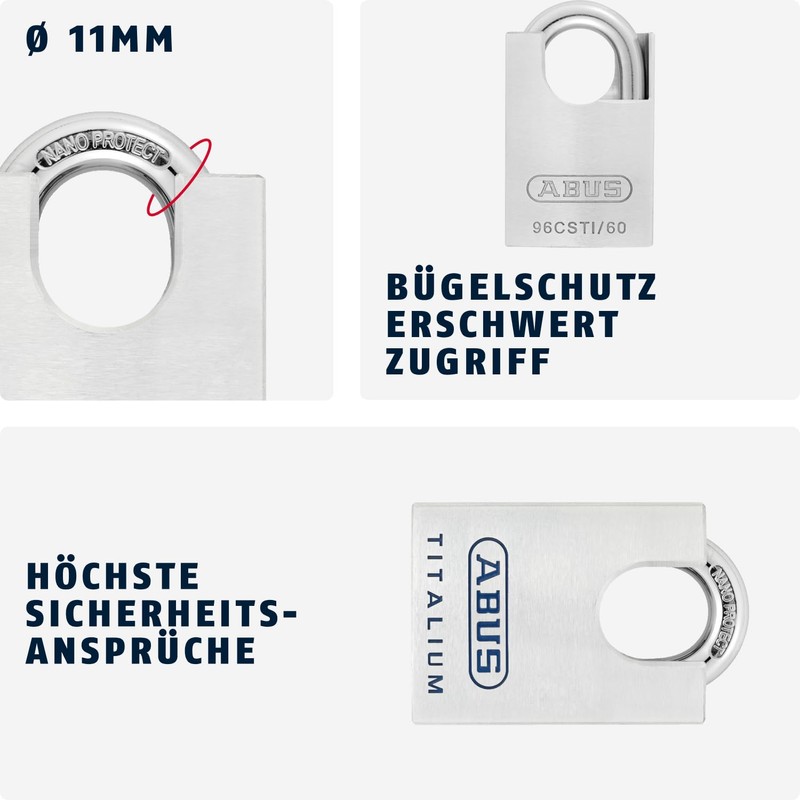 ABUS Mechanical 96CSTI/60 Titanium Closed Shackle Padlock, 60 mm