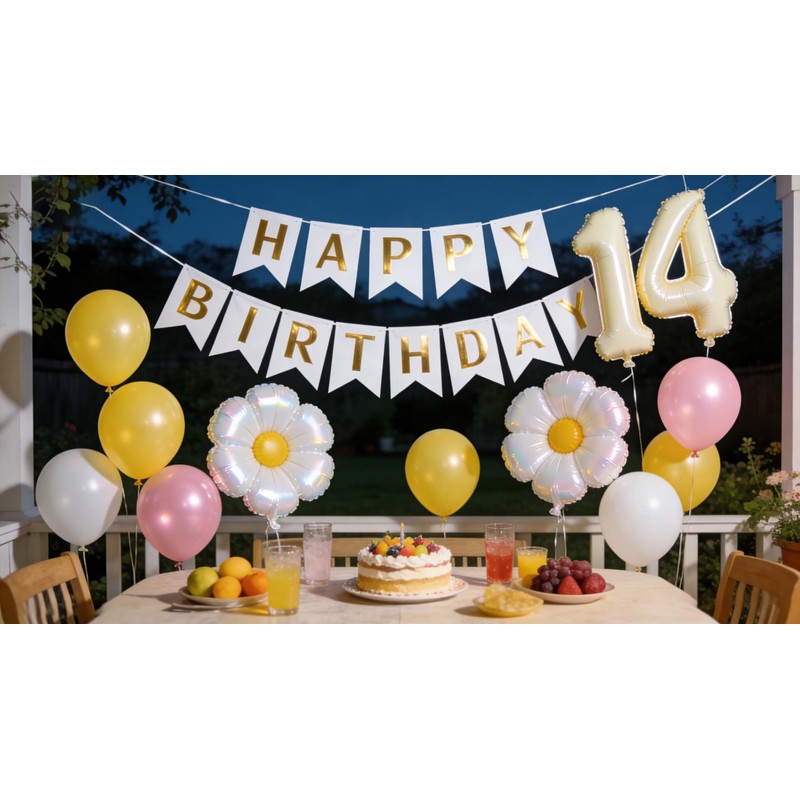 14. Set di palloncini per compleanno, con margherite, per 14