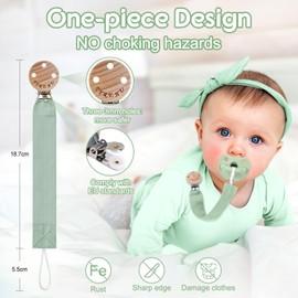 TYRY.HU Dummy Chain Girls Fabric Dummy Chain Clips Boys Soft Fabric Polyester Dummy Holder Set Wooden Dummy Strap Cotton Dummy Strap for Newborn Gift 2 Pack