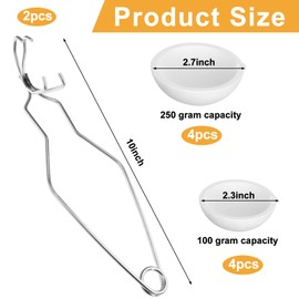 Asany 10 Pcs Small Melting Ceramic Crucible Dish Cup Set, 8 Pcs Ceramic Quartz Crucible Dish Cup, 2Pcs Gold Silver Copper Whip Tongs Handle 2A Jewelry Refining Casting Pot, white