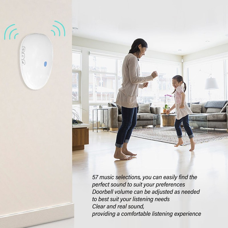 Wireless Doorbell Colorful Flashing Light 57 Ringtone Adjustable Volume for