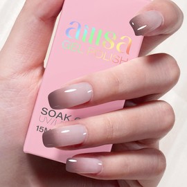 AILLSA Nude Gel Polish Hazelnut Chocolate Translucent Gel Nail Polish Jelly Brown Dark Color Gel Polish Purplish Coffee Neutral Nails Soak Off U V Gel for Nail Art at Home Valentine Gift 0.51 Oz GB136