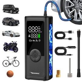 VEEAPE Tire Inflator Portable Air Compressor, 6X Faster Cordless Car Tires Air Pump with Auto-Shutoff Digital Pressure Gauge LED Light Portable Air Pump Tire Inflator for Car, Bike, Motorcycle, Ball