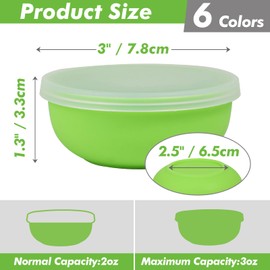 KOLUTI Nonstick Silicone 2oz Pinch Bowls Set of 6, Mini Colorful Condiment Sauce Dip Prep Bowl with Lid, Snack Serving Food Storage Mixing Containers for Side Dish, Microwave & Freezer Safe