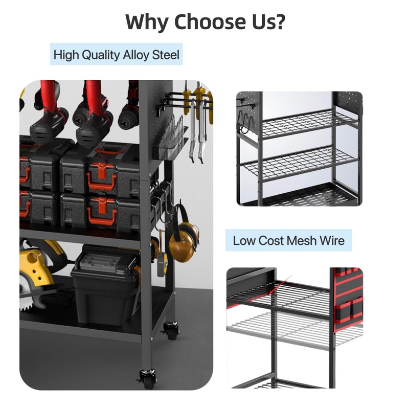 zsttion Power Tool Organizer Cart with Charging Station, 4-Tier Rolling
