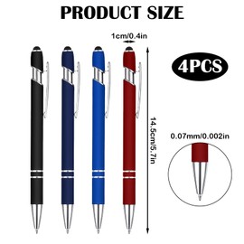 4 Pcs Pen with Stylus Tip, Ball Point Pen, 1.0 mm Black Ink Metal Ballpoint Pens for Touch Screens, Retractable 2 in 1 Stylus Ball Point Pens for Work Colleagues Office Gift