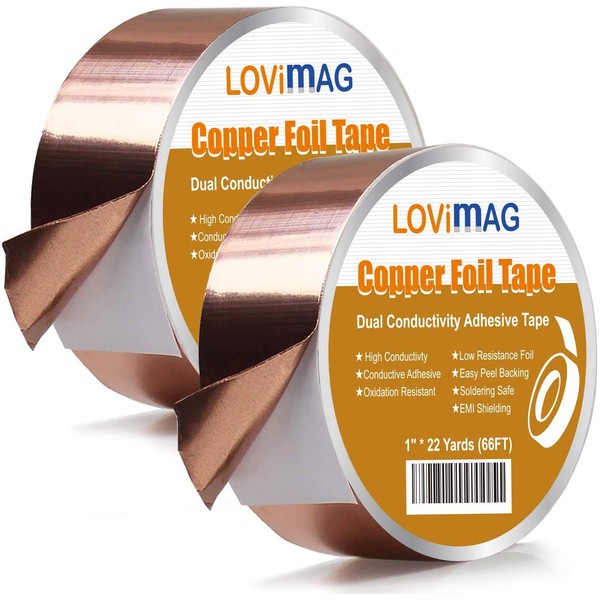 LOVIMAG Copper Foil Tape (1inch X 66 FT X 2) with Conductive Adhesive for Guitar and EMI Shielding, Crafts, Electrical Repairs, Grounding