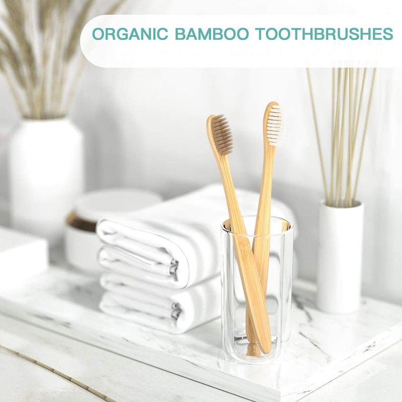 3pk Family Eco-Friendly and Natural Organic Wooden Bamboo Toothbrushes, Biodegradable,