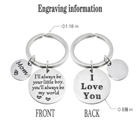 Mother's Day Gifts from Daughter Son for Mom Birthday Valentine's Day Christmas Keychain Gifts-Back Carving I Love You (I will always be your little boy, you will always be my world)