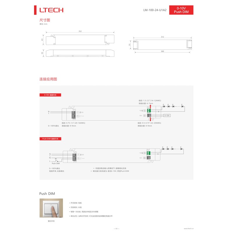 LM-100-24-U1A2 |100W 24VDC CV 0-10V Push Dim Interface | Dimming