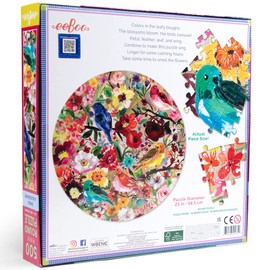 eeBoo: Piece and Love Birds & Blossoms 500 Piece Round Adult Jigsaw Puzzle, 23" in Diameter Once Completed, Sturdy Puzzle Pieces, For Ages 14 and up