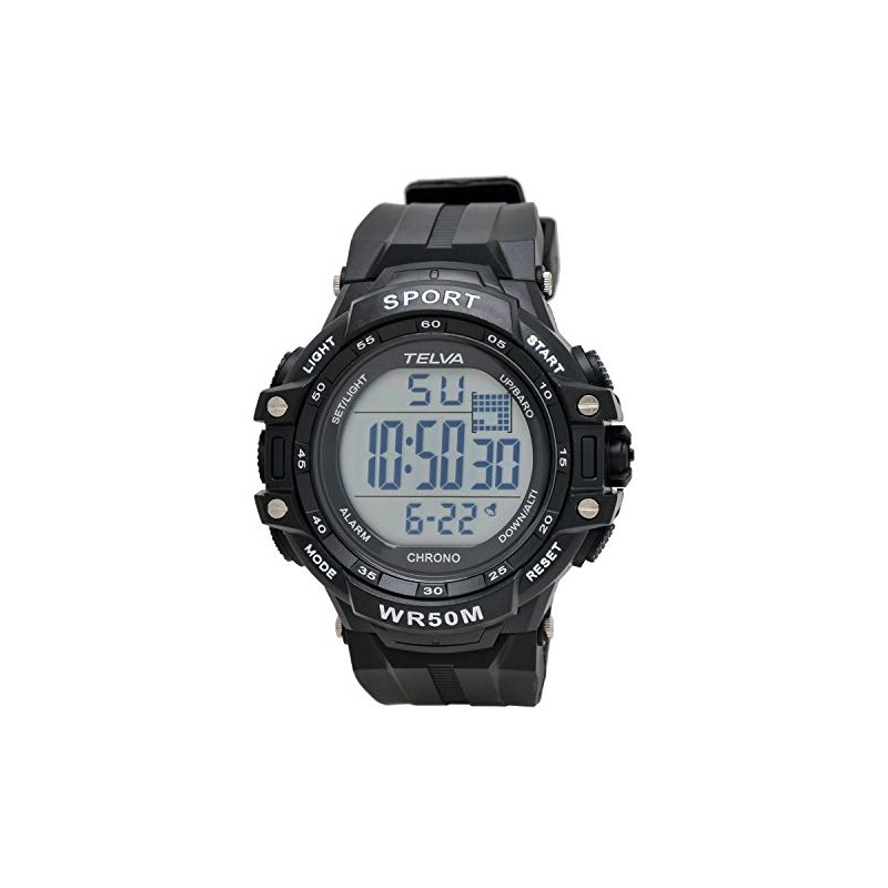Klepher TE-D281-BK Men's Digital Sports Watch, Waterproof, Multifunctional, Urethane Strap,