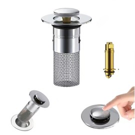 Stainless Steel Floor Drain Filter,Bathroom Sink Stopper Hair Catcher with Removable Stainless Steel Filter Basket Hair Catcher,Isolate Odor Pop Up Sink Drain Filter (1Pcs)