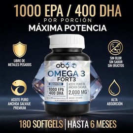 Omega 3 Diamond Forte 2000mg Aceite Anchoa Salvaje | Máxima Pureza Diamante | Alto Epa Dha como TG | Oby Suplemento Alimenticio | Vitaminas Mujer Homb