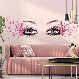 Hermosas pegatinas de pared para ojos de pestañas, mariposas voladoras, decoración de corazón de niña, calcomanías de vinilo para decoración de mariposas para mujeres y niñas, recámara y sala de estar